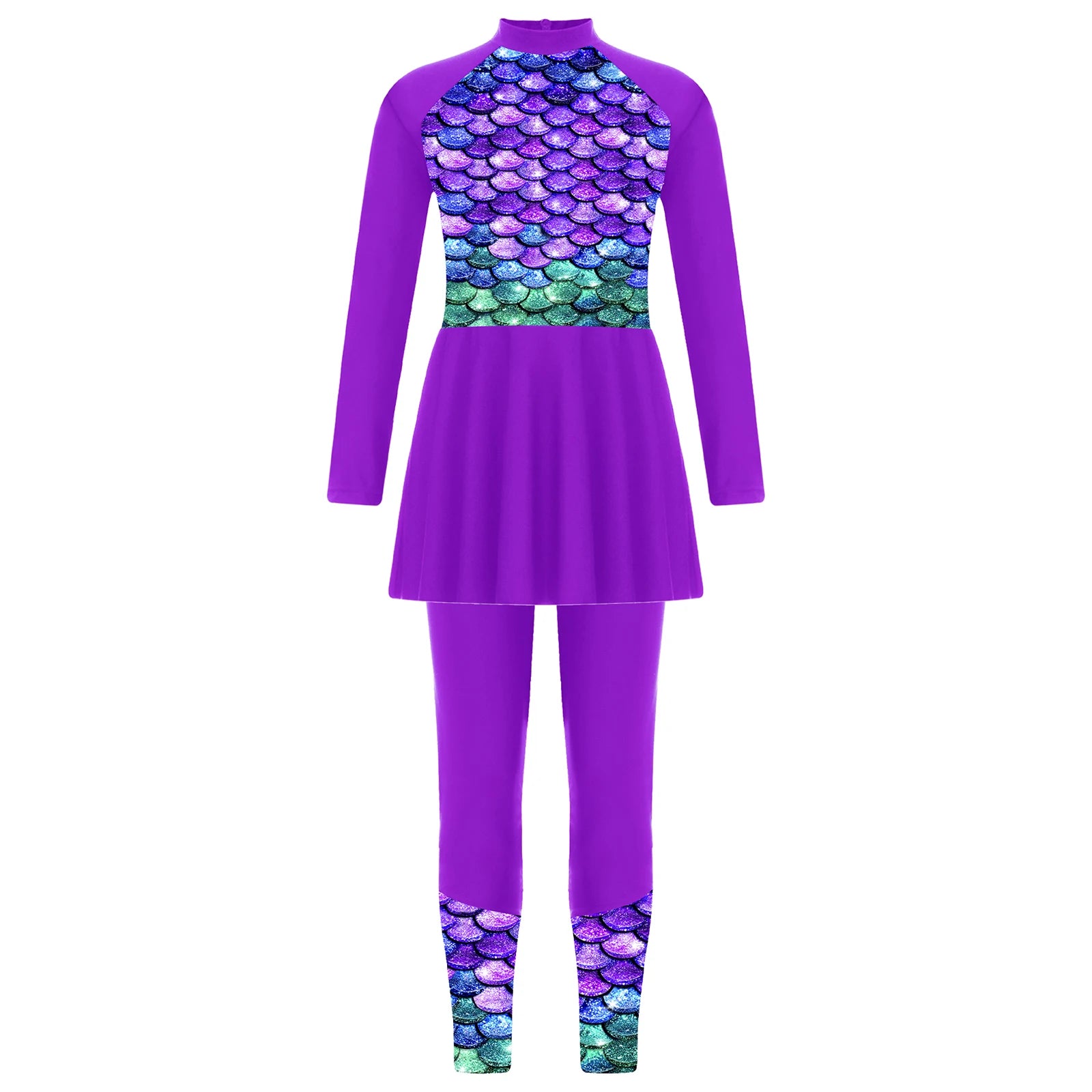 Girls Swimsuits 2 Piece Rash Guard Set UPF 50 Sun Protection Long Sleeve Swim Dress with Leggings Kids Full Body Cover Beachwear