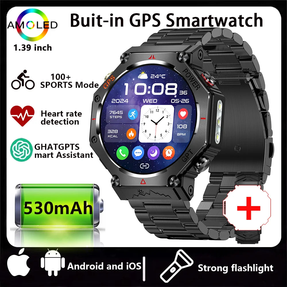 New ChatGPT AI assistant smartwatch with 5ATM water resistance, GPS, built-in dual-frequency GNSS and compass. For men and women
