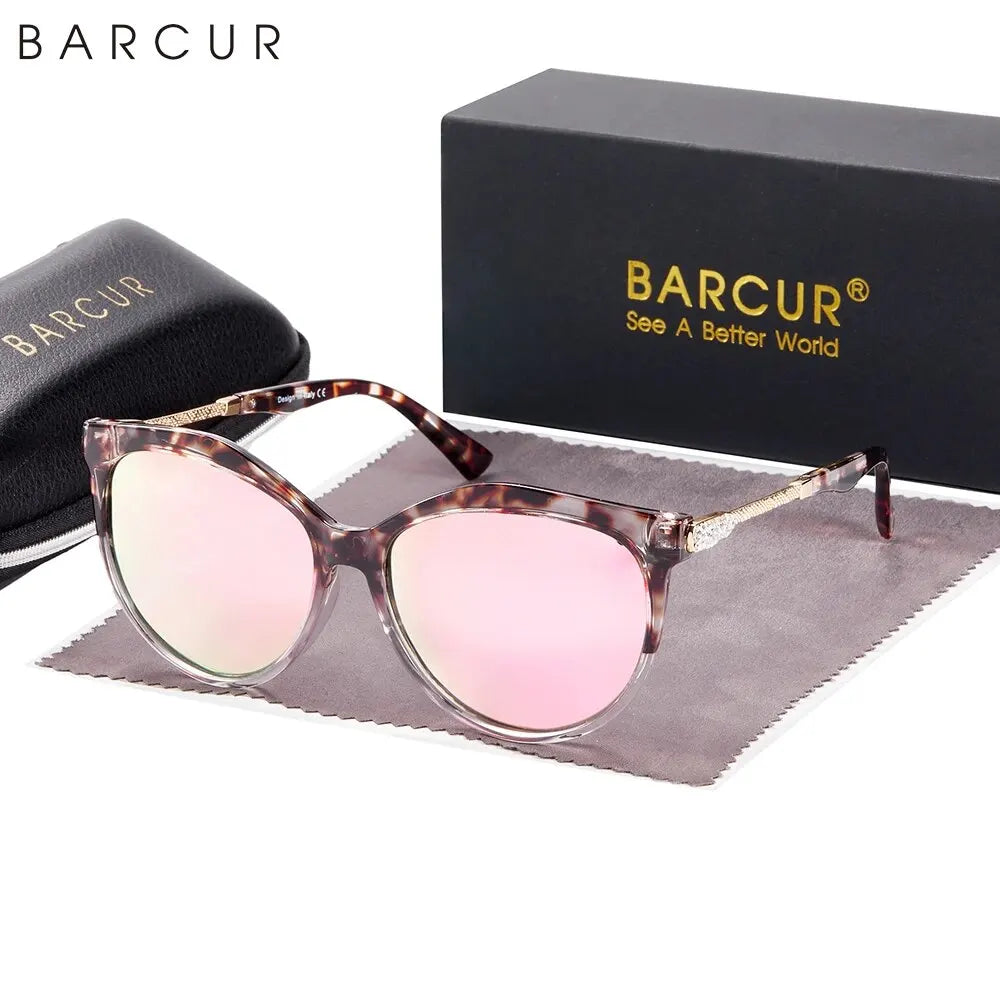 BARCUR Polarized Cat Eye Sunglasses Women Gradient Round Sun Glasses for Women Oculos Lunette De Soleil Femme