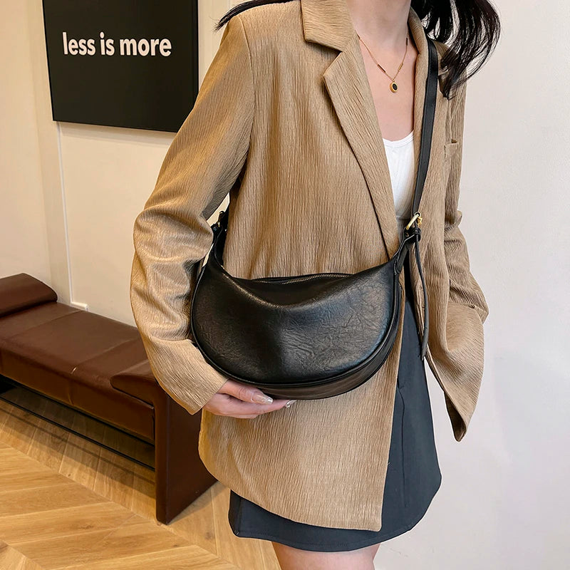 Retro Versatile Women's Shoulder Bag Simple Fashionable New Style Matching Dumpling Shape Crossbody Bag Trendy High-End Feeling