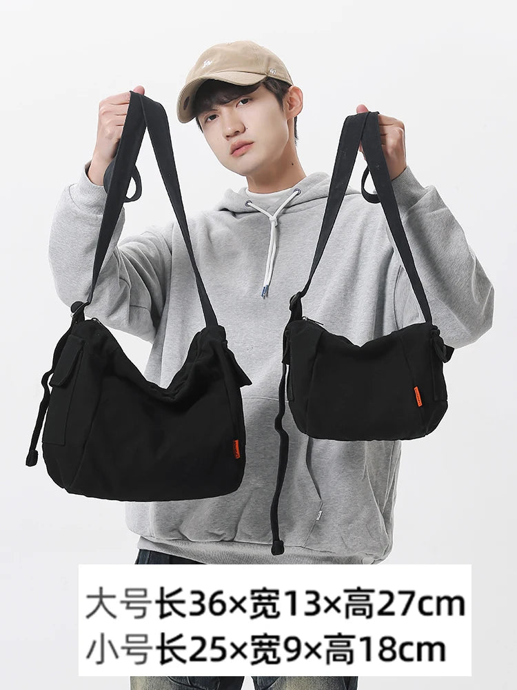 Retro Canvas Shoulder Bag Men's Casual Crossbody Pouch Zipper Book Commuting Leisure Vintage Backpack Youth Pure Color