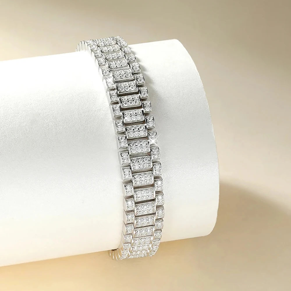 IGOTOS 1.2mm Moissanite Watch Chain Bracelet 925 Sterling Silver Certified Women Men Full Diamond Bangle Fine Jewelry