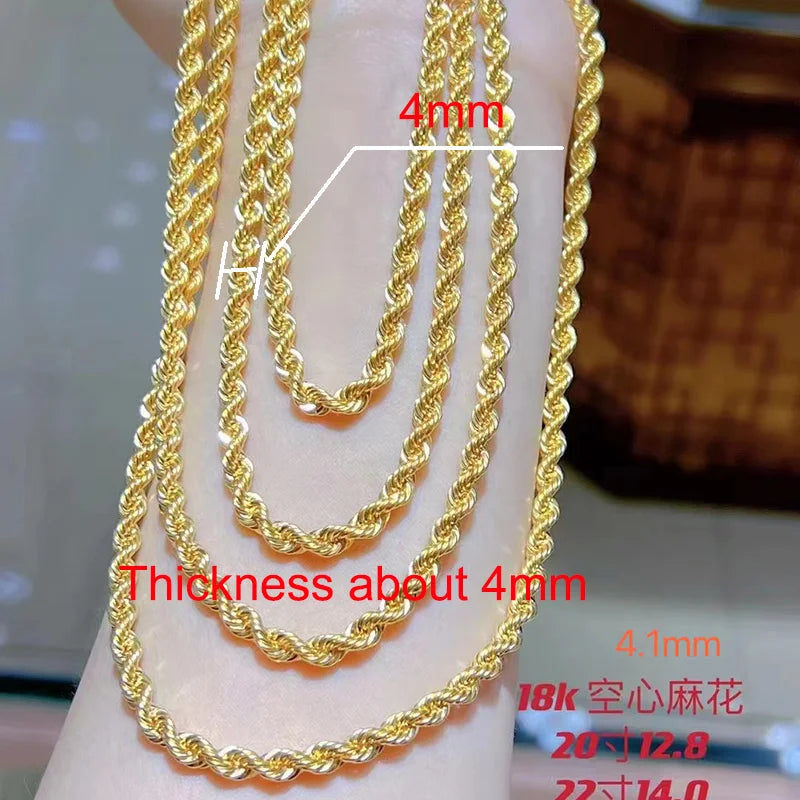 Sinya Pure 18k Au750 Gold Rope Chain Necklace Anklets Bracelets 100% Real Fine Jewelry For Women Ladies Mom Girls Best Gift