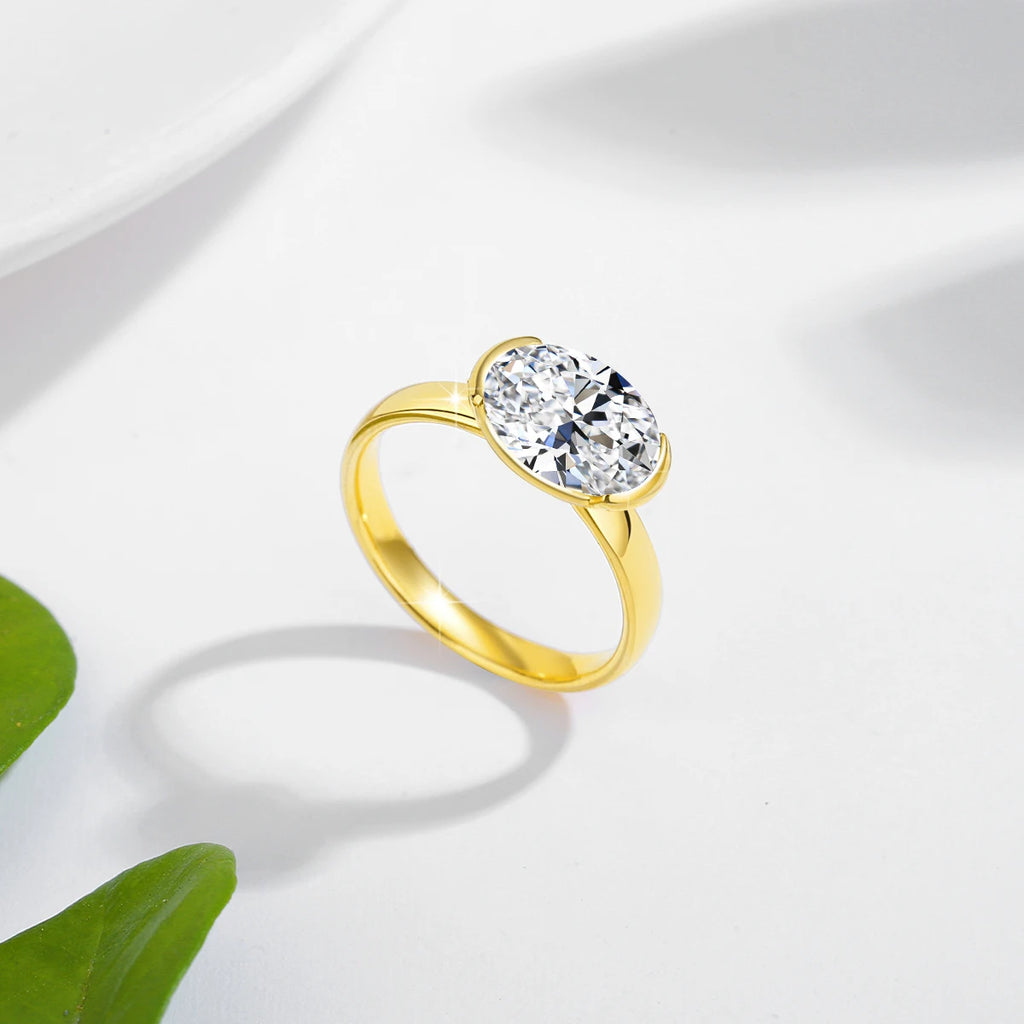 14K Gold Certified Oval Cut Moissanite Ring for Women Lab Created Diamond Engagement Wedding Yuan Bao Ring Jewelry Classic