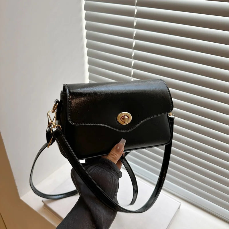 Retro Style Commuter Women's Small Square Bag Fashionable Shoulder Crossbody Bag Soft PU Leather Casual Handbag