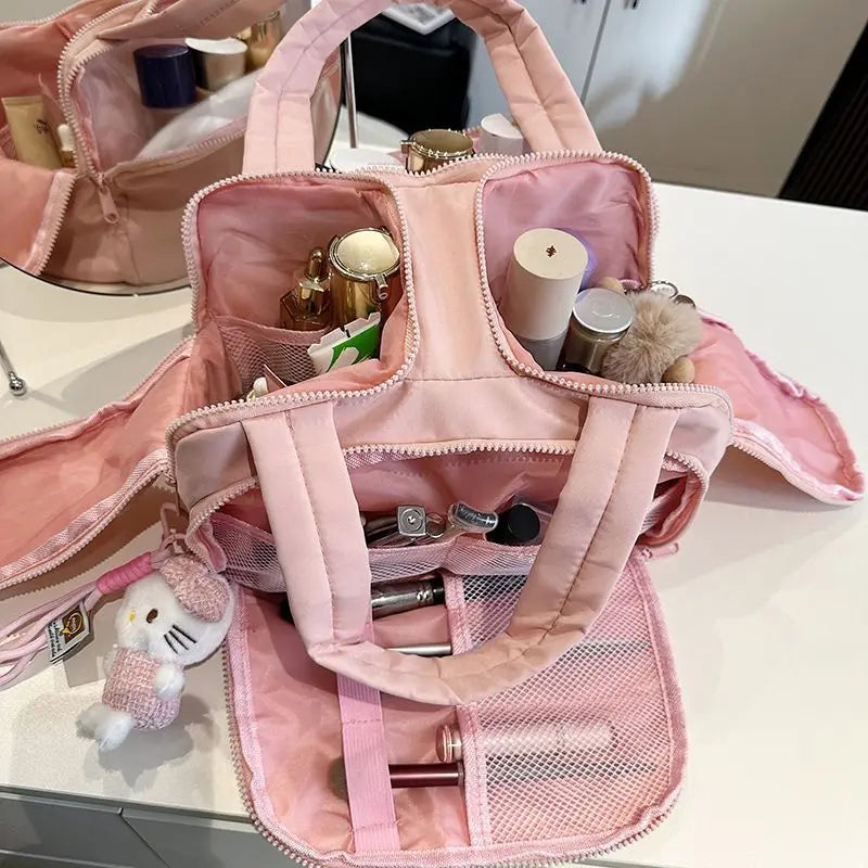 Portable Large Capacity Waterproof Cosmetic Storage Bag Handheld Travel Toiletry Bag Cosmetic Bag Durable Leather Bag