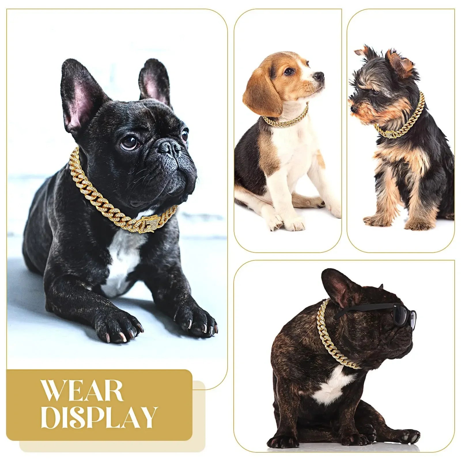 1/2pcs Pet Dog Collar Cat Chain Diamond Walking Metal Chain Collar With Design Secure Buckle Jewelry Accessories Cuban Collar