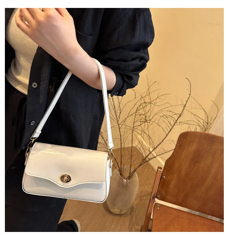 Retro Style Commuter Women's Small Square Bag Fashionable Shoulder Crossbody Bag Soft PU Leather Casual Handbag