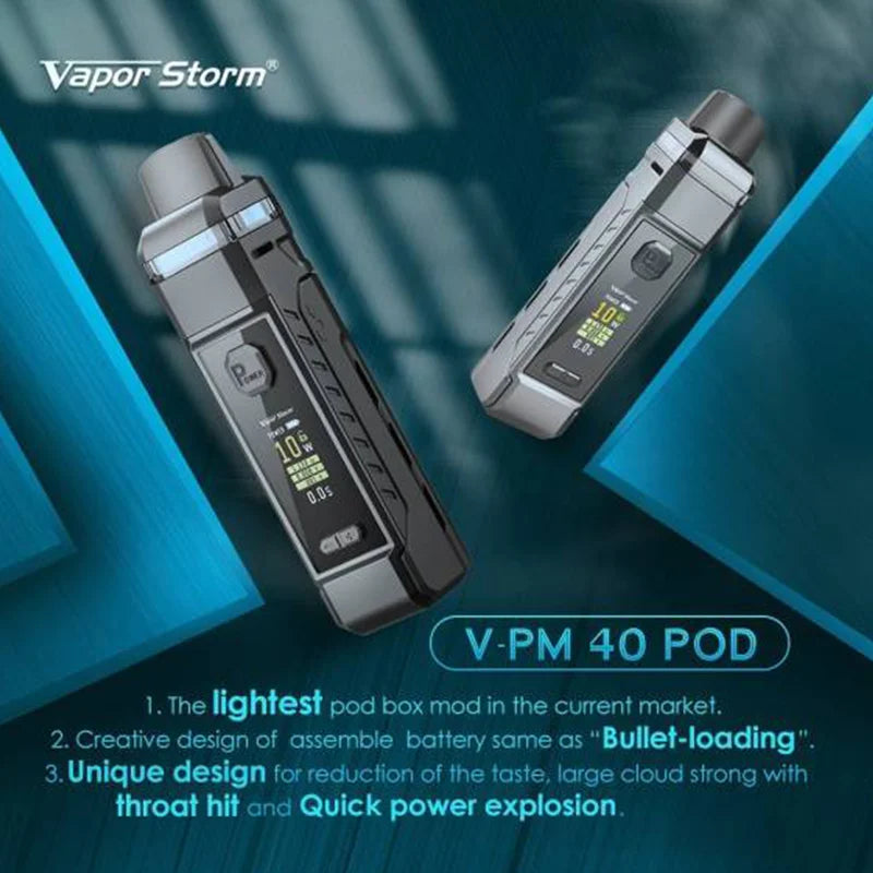 Vapor Storm VPM40 40W Pod Mod Starter Kit Mesh Coils 4.8ml Cartridge fit 18650 Battery E Cigarette V-PM40 Nova Nord Drag System