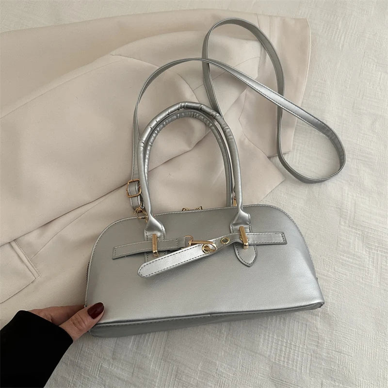 Modern  Shaped Women's Handbag Crossbody Commuter Bag Fashionable Retro Bowling Bag Soft Handle Polyester