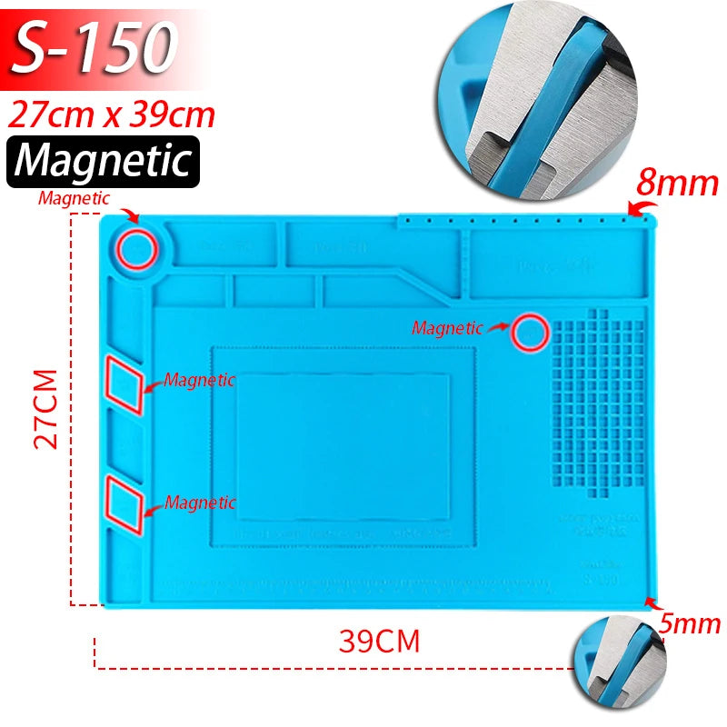 1pcs Soldering Station Mat Silicone Work Mat Heat Resistant Anti-Static Magnetic Mat for Electronic Phone Laptop Watch Repair