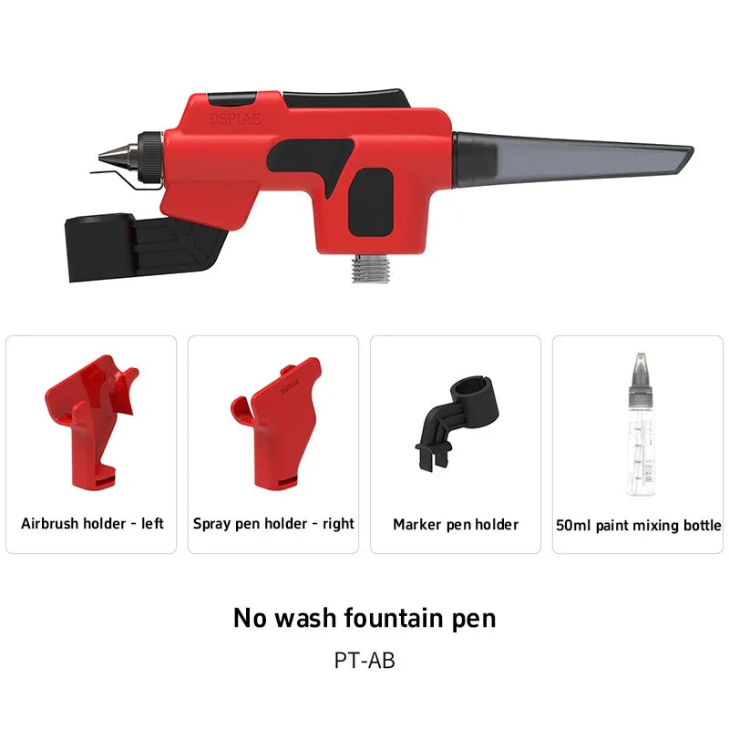 PT-AB Wash-Free Airbrush with Marker Rack for Scale Model Painting Quick Color Change Hobbyist DIY Craft Tools