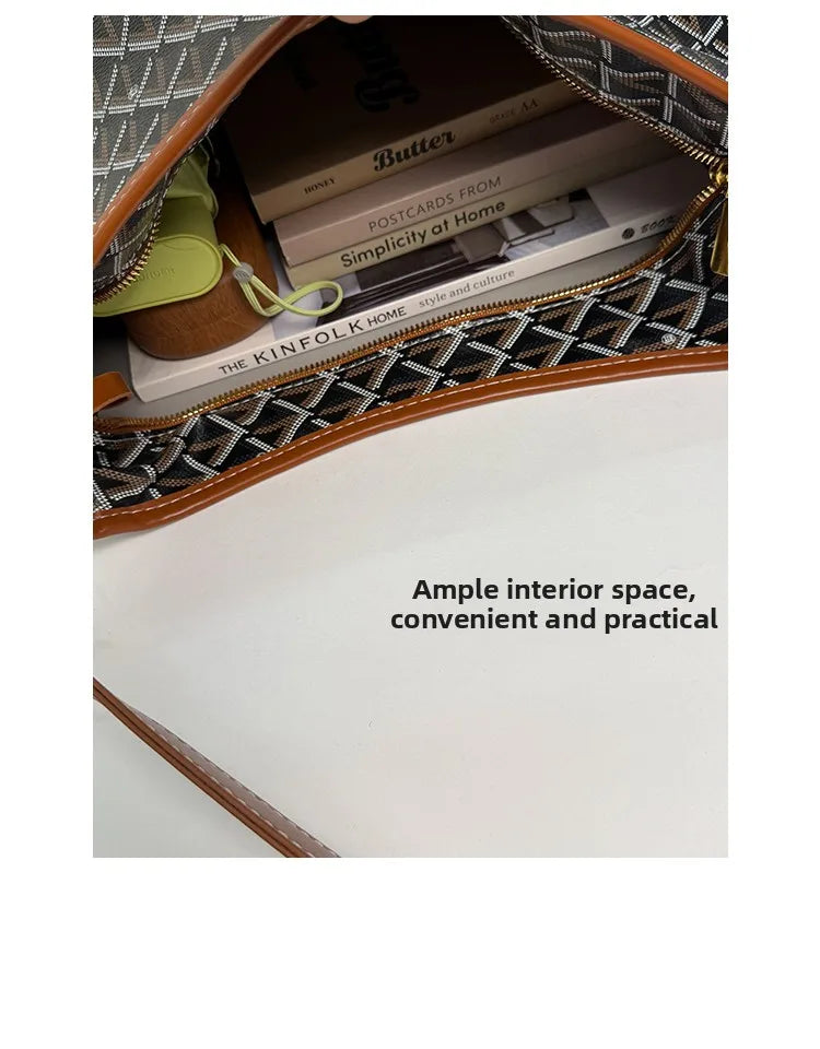 Large Capacity Women's Shoulder Bag Fashionable Commuter Tote Bag Soft PU Leather Printed Geometric Pattern Autumn New Arrival