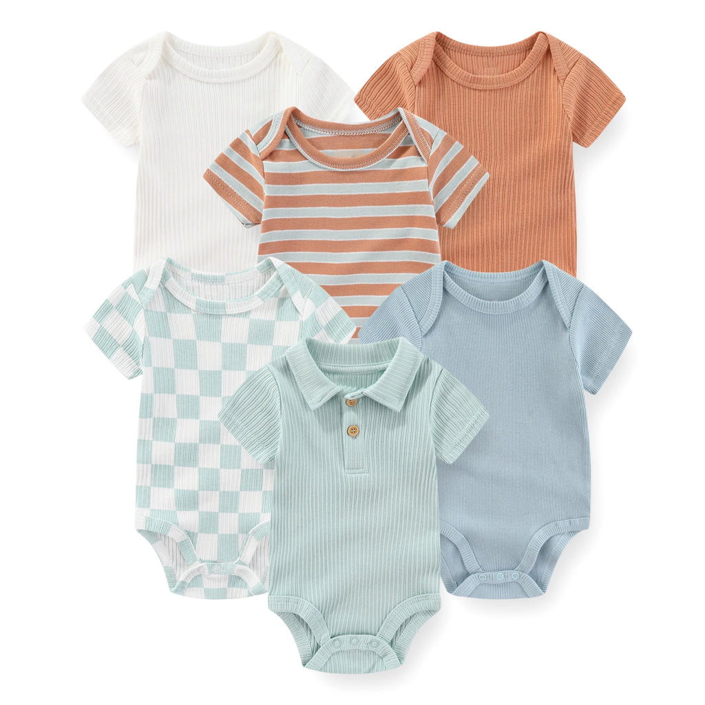 6-Piece Fashion Cute Baby Bodysuits Cotton Soft Newborn Boy Girl Short Sleeve Onesies Summer Sleeveless Infant Clothes