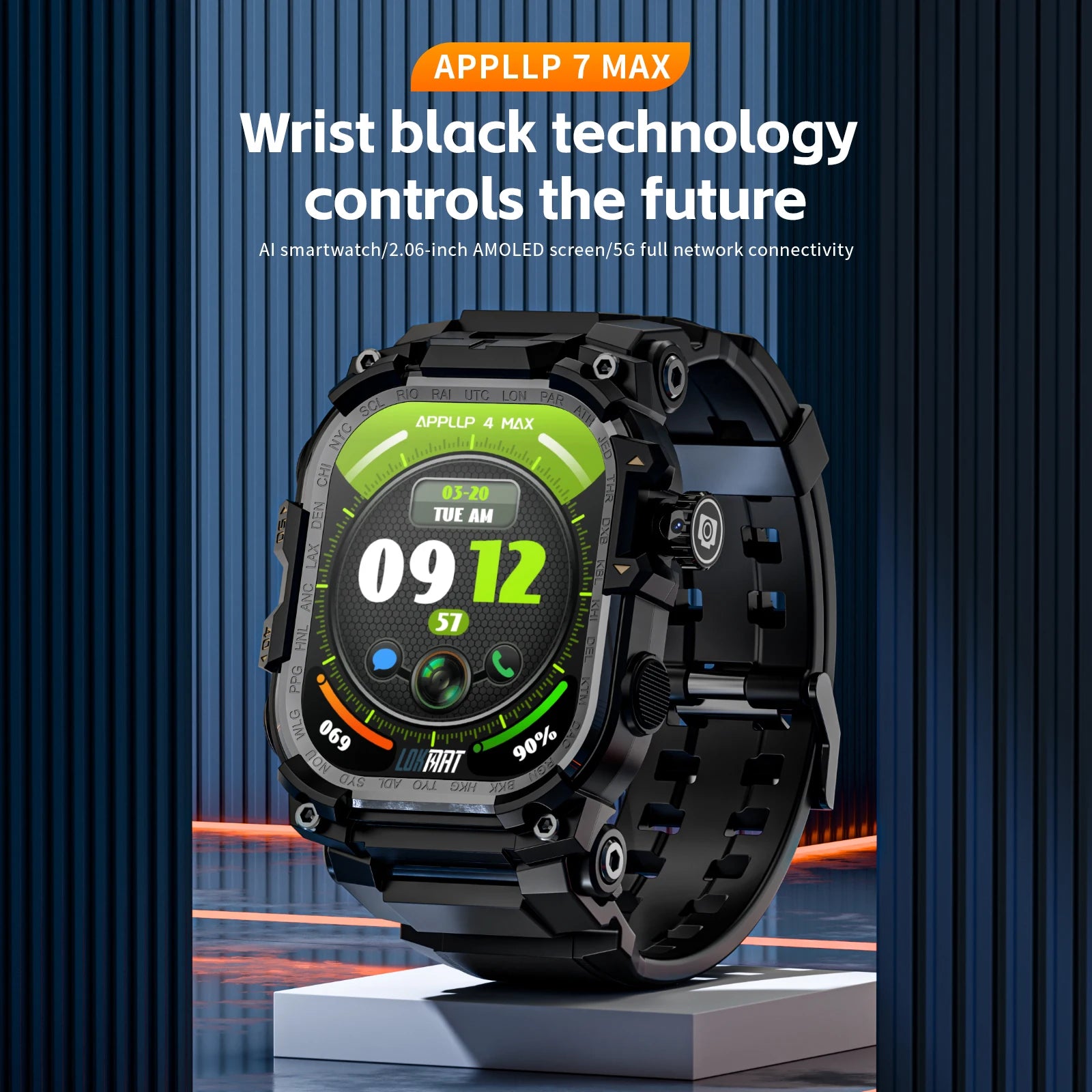 APPLLP 7 MAX 5G LTE Smartwatch 2.06inch Amoled Larger Screen Android 10.0 Smart Watch With 8MP Rotary Camera Sim Card Slot WIFI