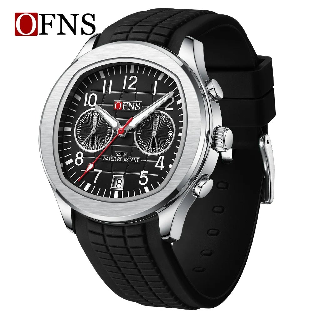 OFNS 8020 Fashion Men's Quartz Watch Double Hole Five Needle Waterproof Luminous Calendar Business Men's Quartz Watch