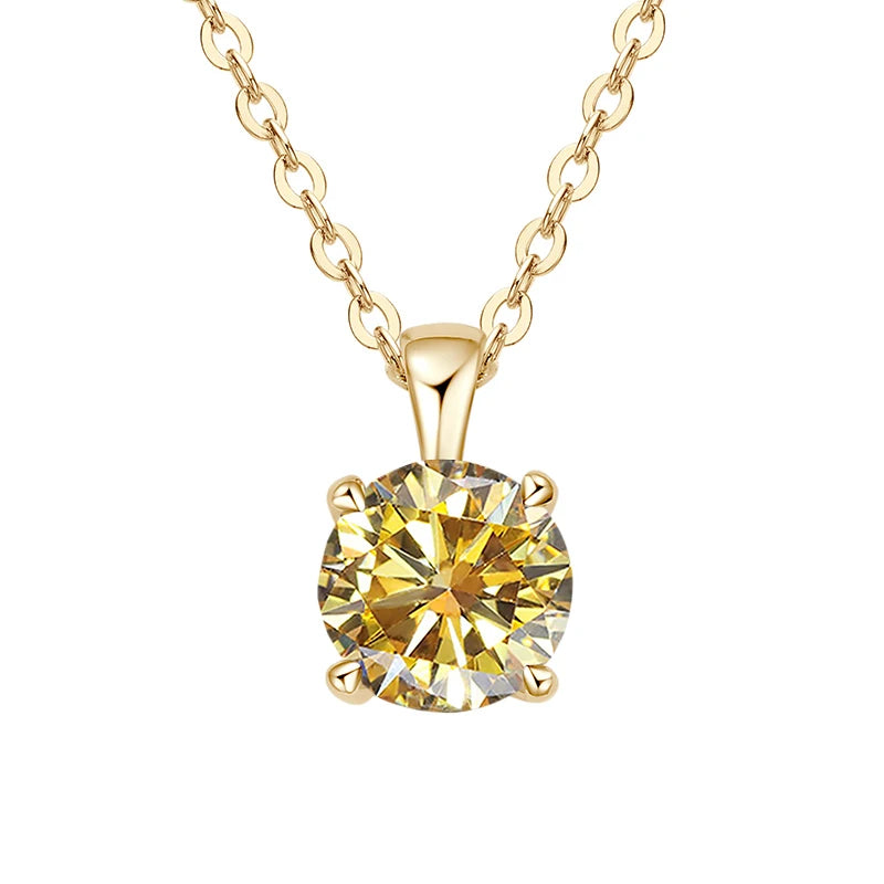 JoyceJelly Classic Four Prong 1ct Moissanite Necklace Women's 925 Sterling Silver Plated 18k Gold Pendant Luxury Fine Jewelry