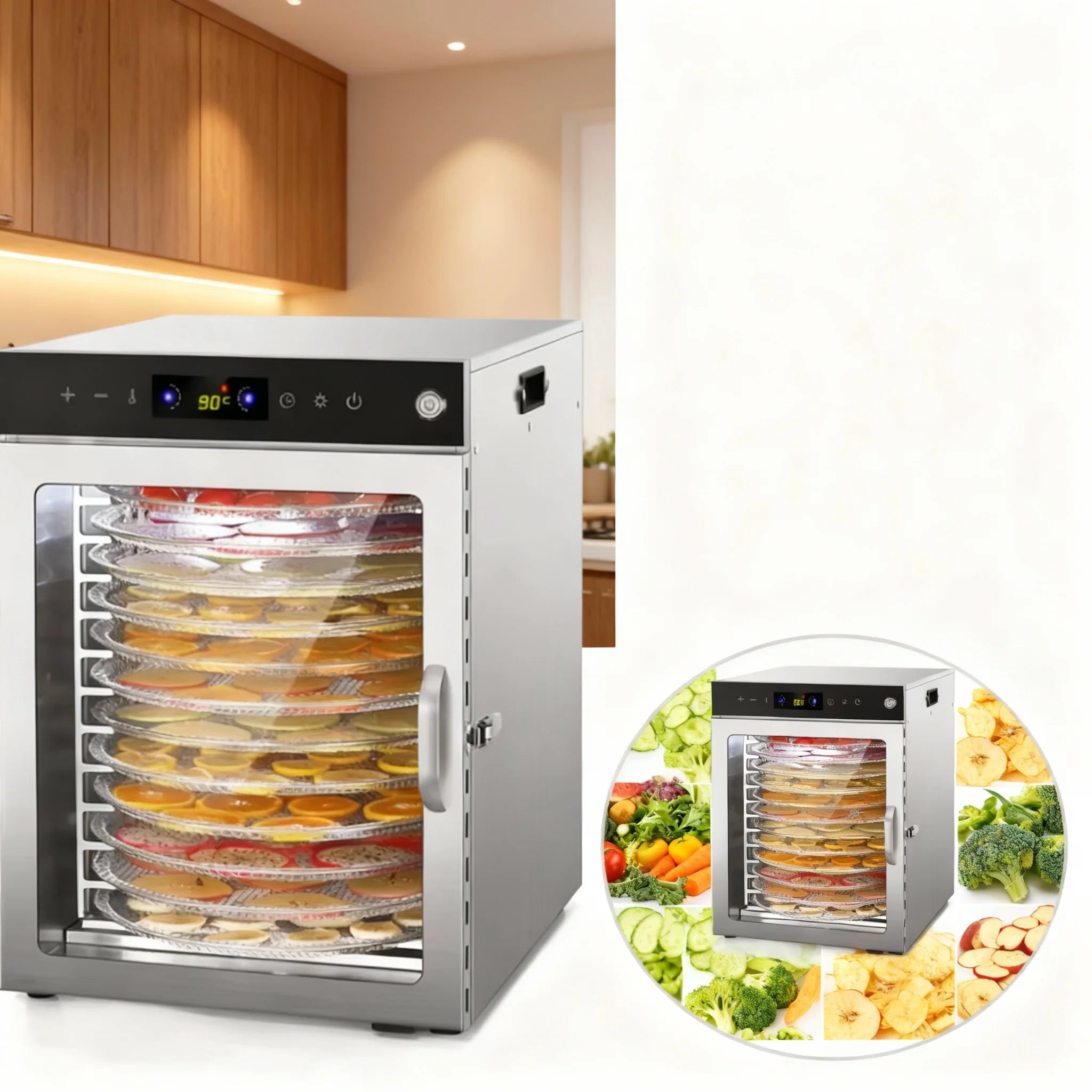 10/12/16 Tier Rotary Food Dehydrator Smart Commercial & Home Dryer for Fruit, Veg, Meat, Snacks, Herbs