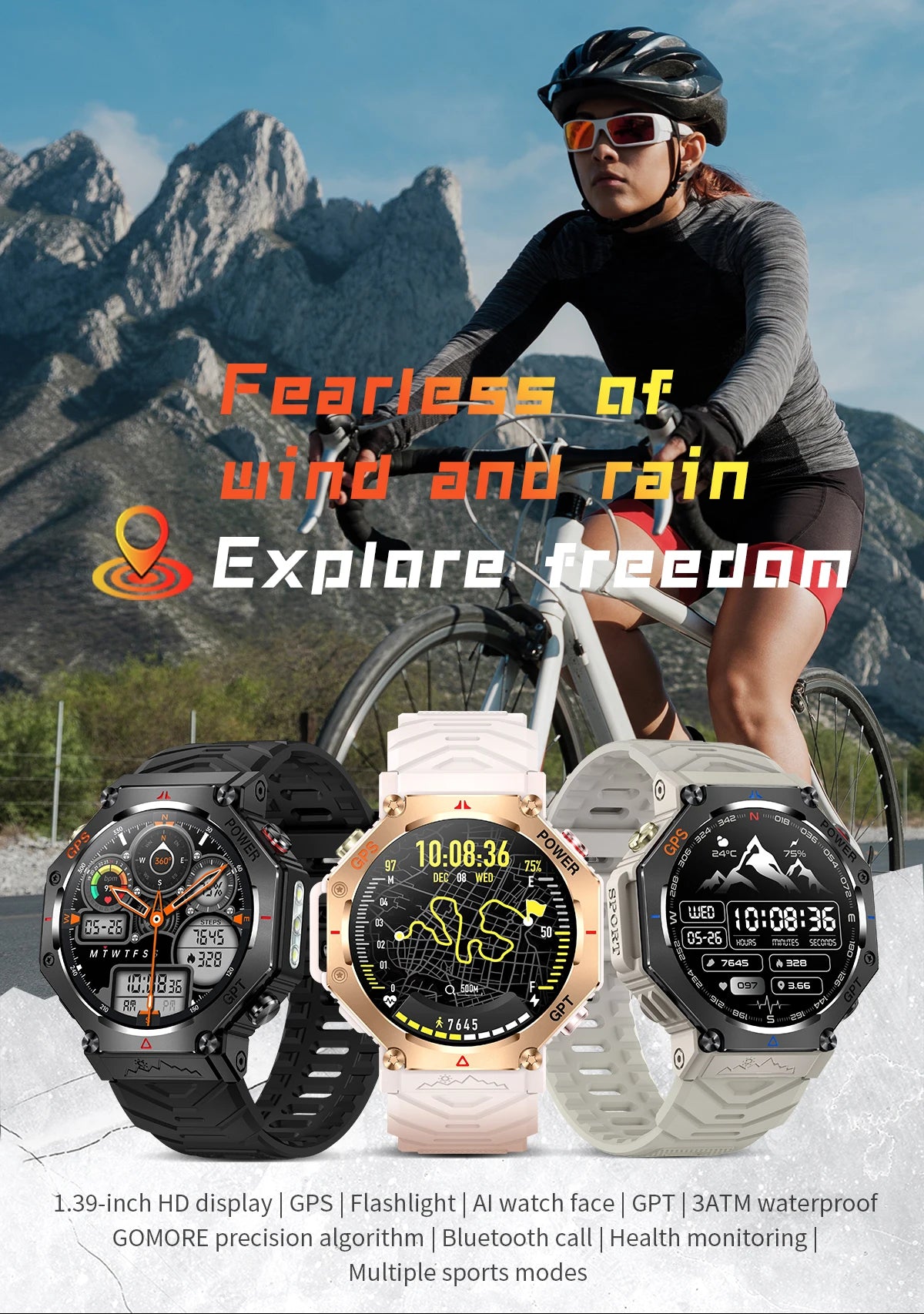 New ChatGPT AI assistant smartwatch with 5ATM water resistance, GPS, built-in dual-frequency GNSS and compass. For men and women