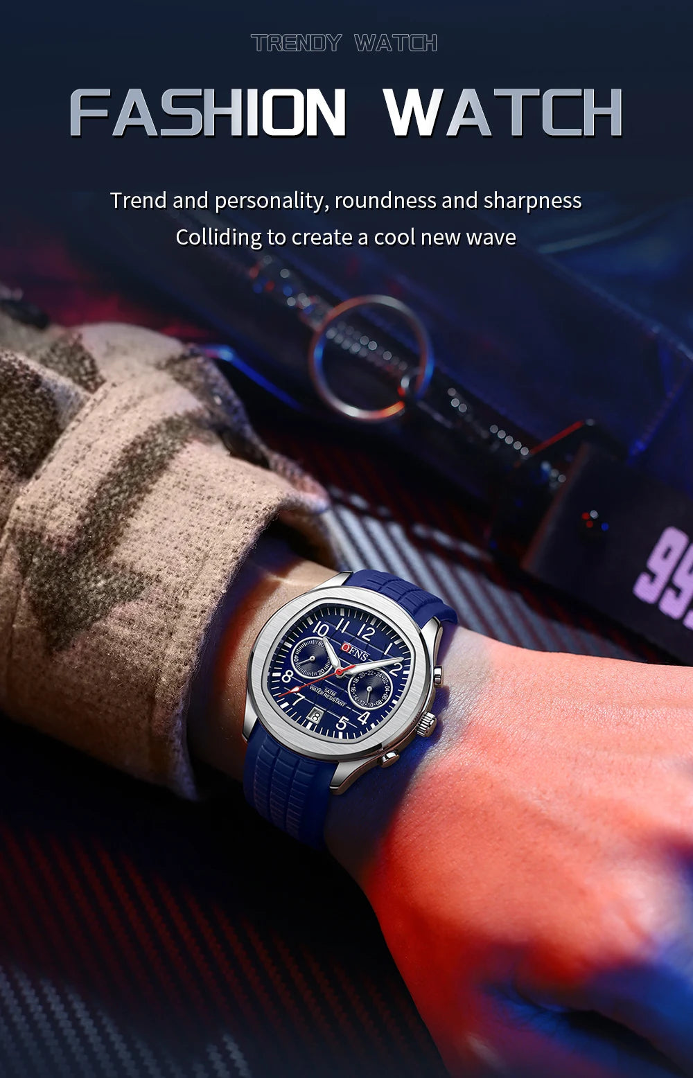 OFNS 8020 Fashion Men's Quartz Watch Double Hole Five Needle Waterproof Luminous Calendar Business Men's Quartz Watch