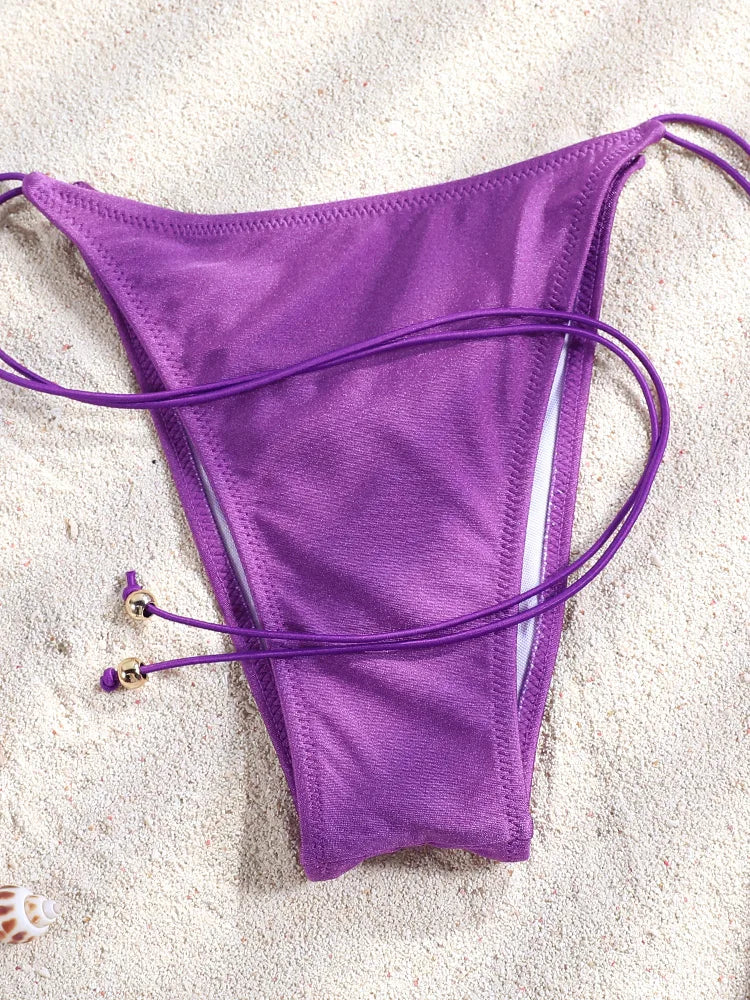 Miyouj New Bikini Triangle Swimwear Leopard Two Piece Suit Solid Color Bathsuit Sexy Swimsuits High Cut Bathwear Bandage Biquini