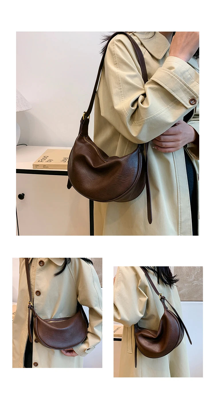 Retro Versatile Women's Shoulder Bag Simple Fashionable New Style Matching Dumpling Shape Crossbody Bag Trendy High-End Feeling