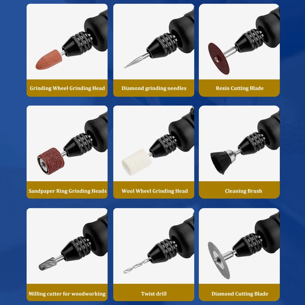 Mini Electric Drill Grinder with Drill Bit Sets 12V Portable Electric Carving Pen Rotary Household Drill Polish Grinding Machine