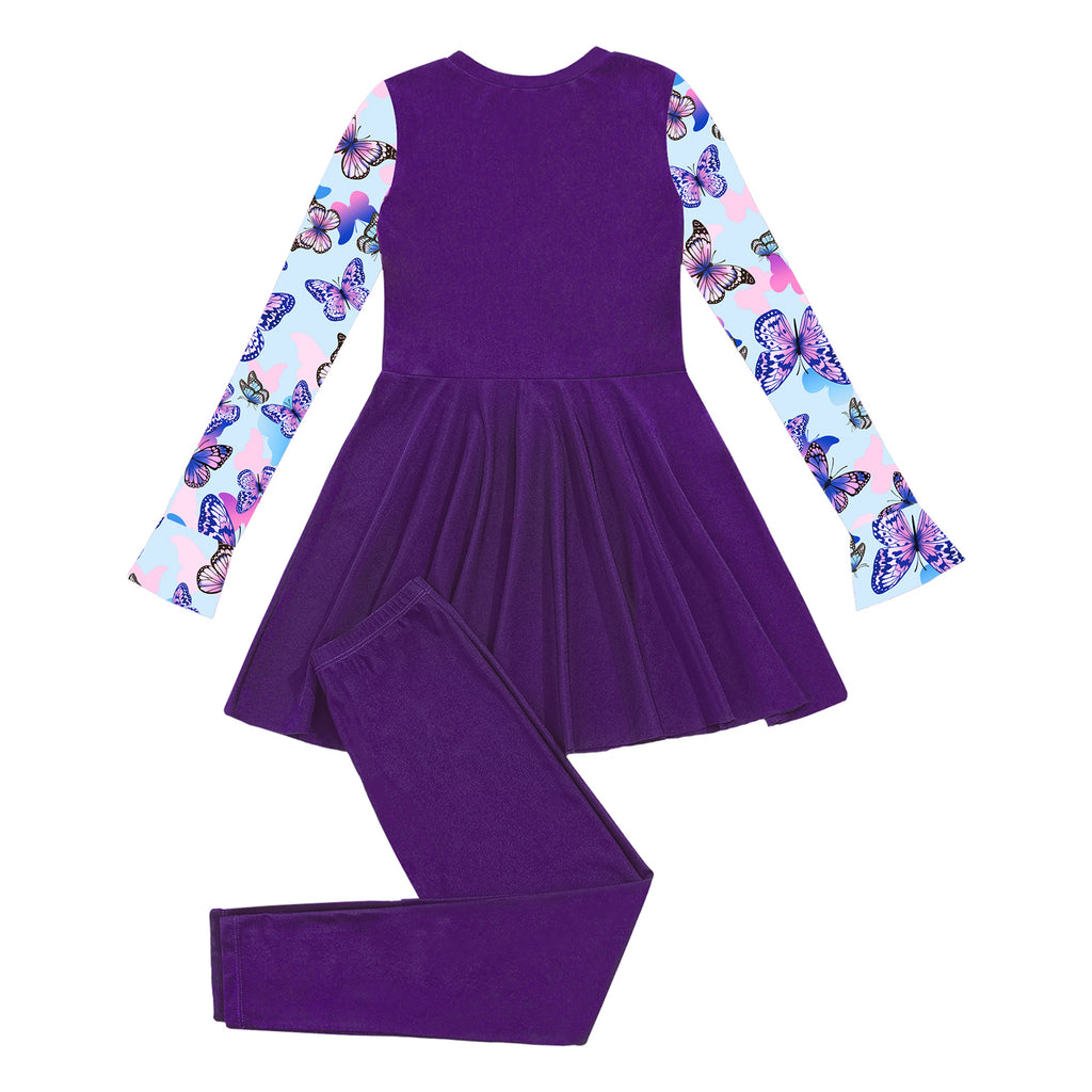 Girls Swimsuits 2 Piece Rash Guard Set UPF 50 Sun Protection Long Sleeve Swim Dress with Leggings Kids Full Body Cover Beachwear