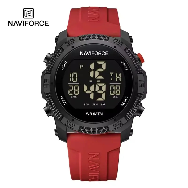 NAVIFORCE NF7104 Men's LCD Digital Leisure Date and Week Alarm Clock Waterproof Silicone Strap Electronic Premium Watch