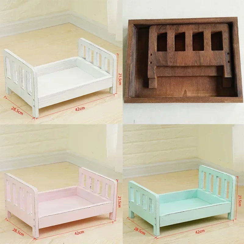 1pc Vintage Detachable Wooden Mini Bed Baby Chair Newborn Photo Shoot Essential Props Practical Children's Photography Furniture