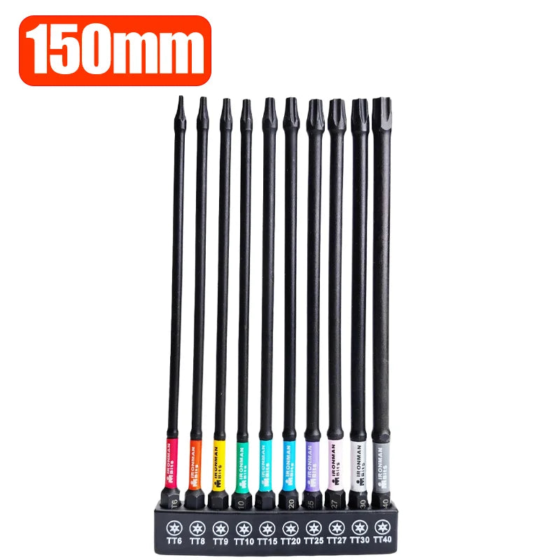 25-150mm Magnetic Screwdriver Bit Set S2 Alloy Steel Torx Impact Screw Driver Bits Hex Shank Batch Head with Holder Hand Tools