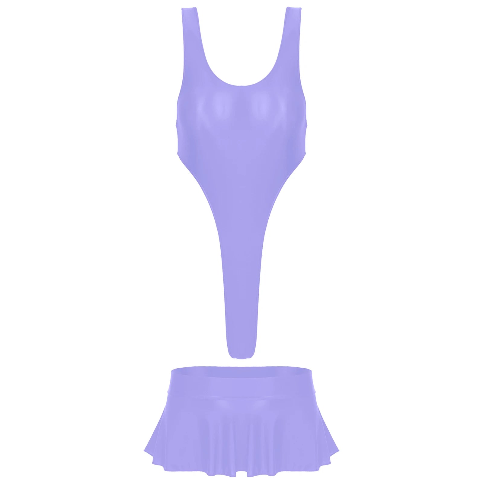 Maillot Bain Brillant Bodysuit Mini Jupe Femme