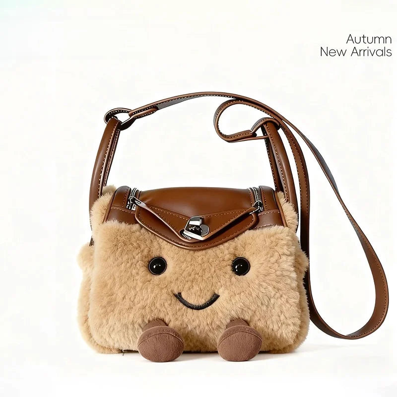 Cute Plush Pillow Crossbody Bag Women's Fashionable Versatile Doll Design Autumn Winter New Style Handbag Youthful Lock Buckle