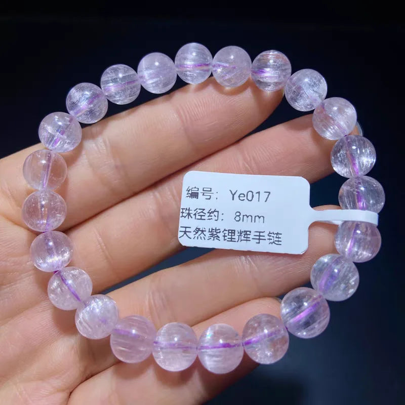 Natural Purple Kunzite Clear Round Beads Bracelet Jewelry Women Men Colorful Kunzite Bracelet Cat Eye Women Men AAAAAA