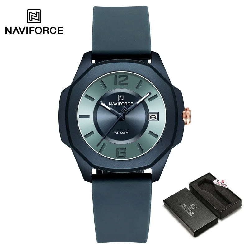 NAVIFORCE Sports Casual Watches for Woman Soft Silicone Strap Classic Fashion 30m Waterproof Date Display Ladies Gift Wristwatch