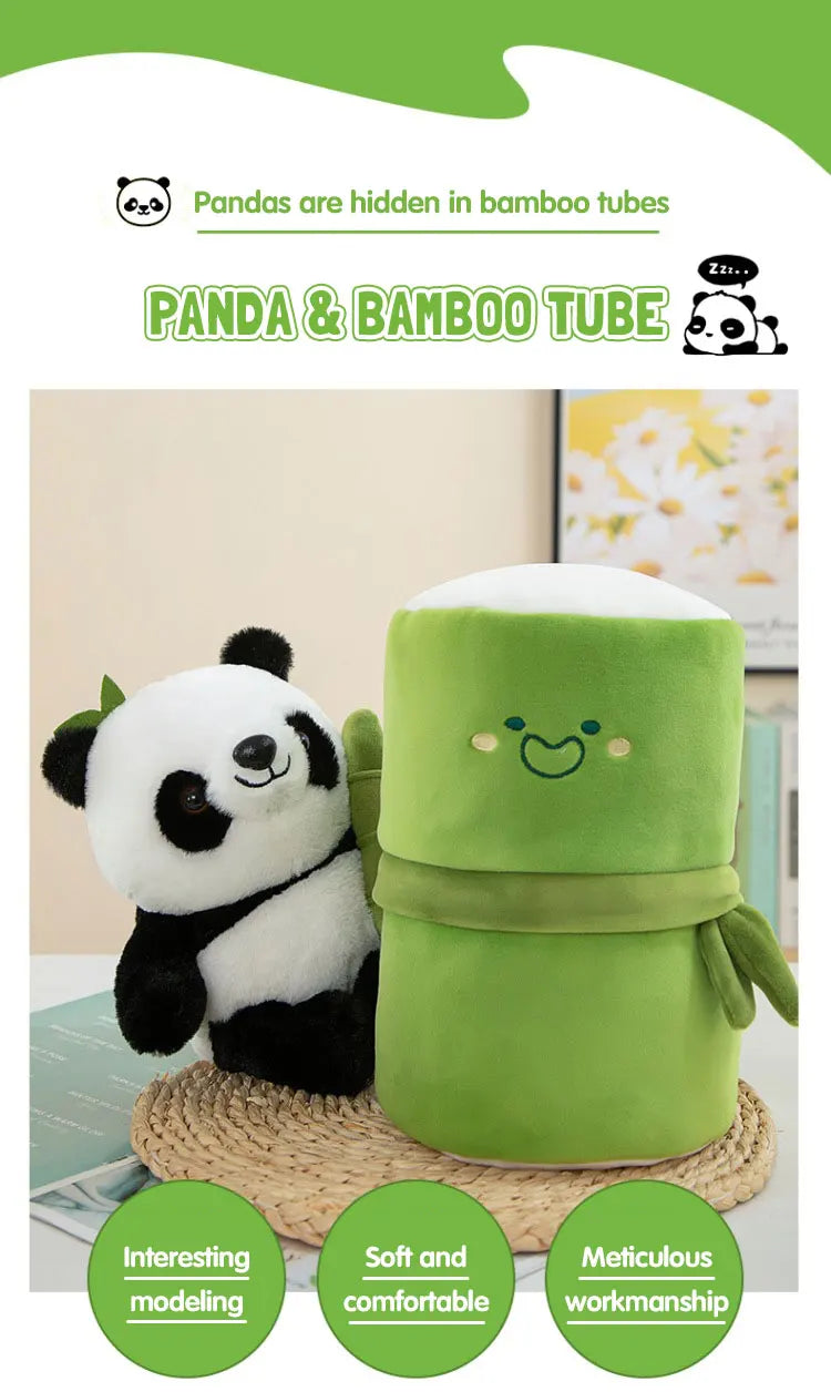 Cute Chinese Panda Doll with Removable Bamboo Tube PP Cotton Pillow Soft Plush Doll Girls Toy Children's Christmas Gifts Present
