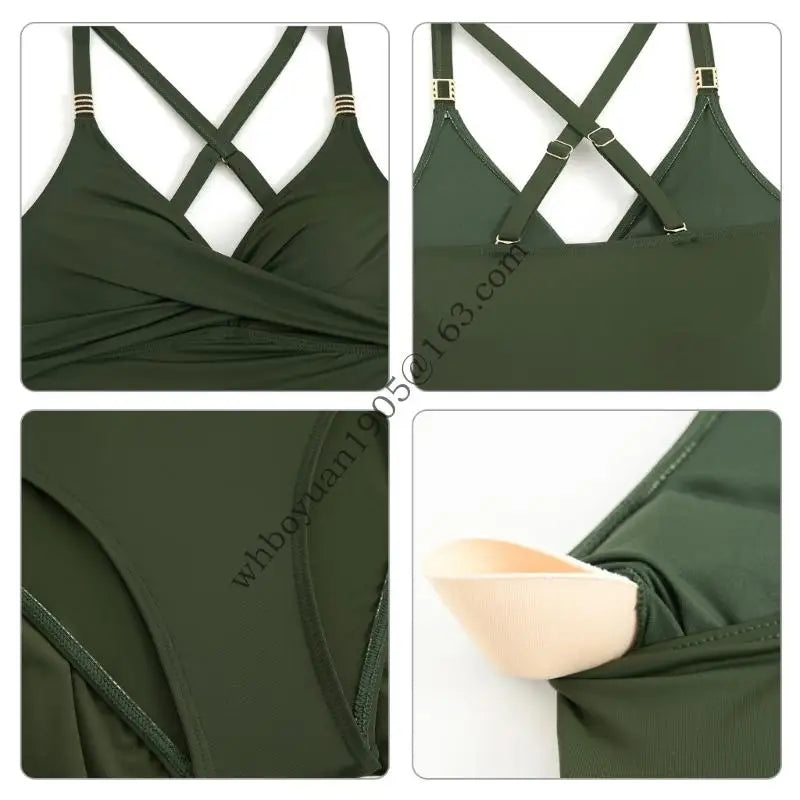 Women Piece Skirted Swimsuit With Briefs Push Up V Neck Swim Dress Swimwears .0XXE