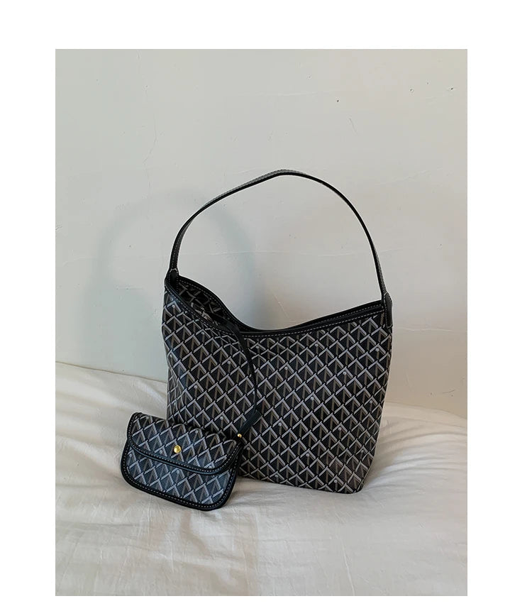 Large Capacity Women's Shoulder Bag Fashionable Commuter Tote Bag Soft PU Leather Printed Geometric Pattern Autumn New Arrival