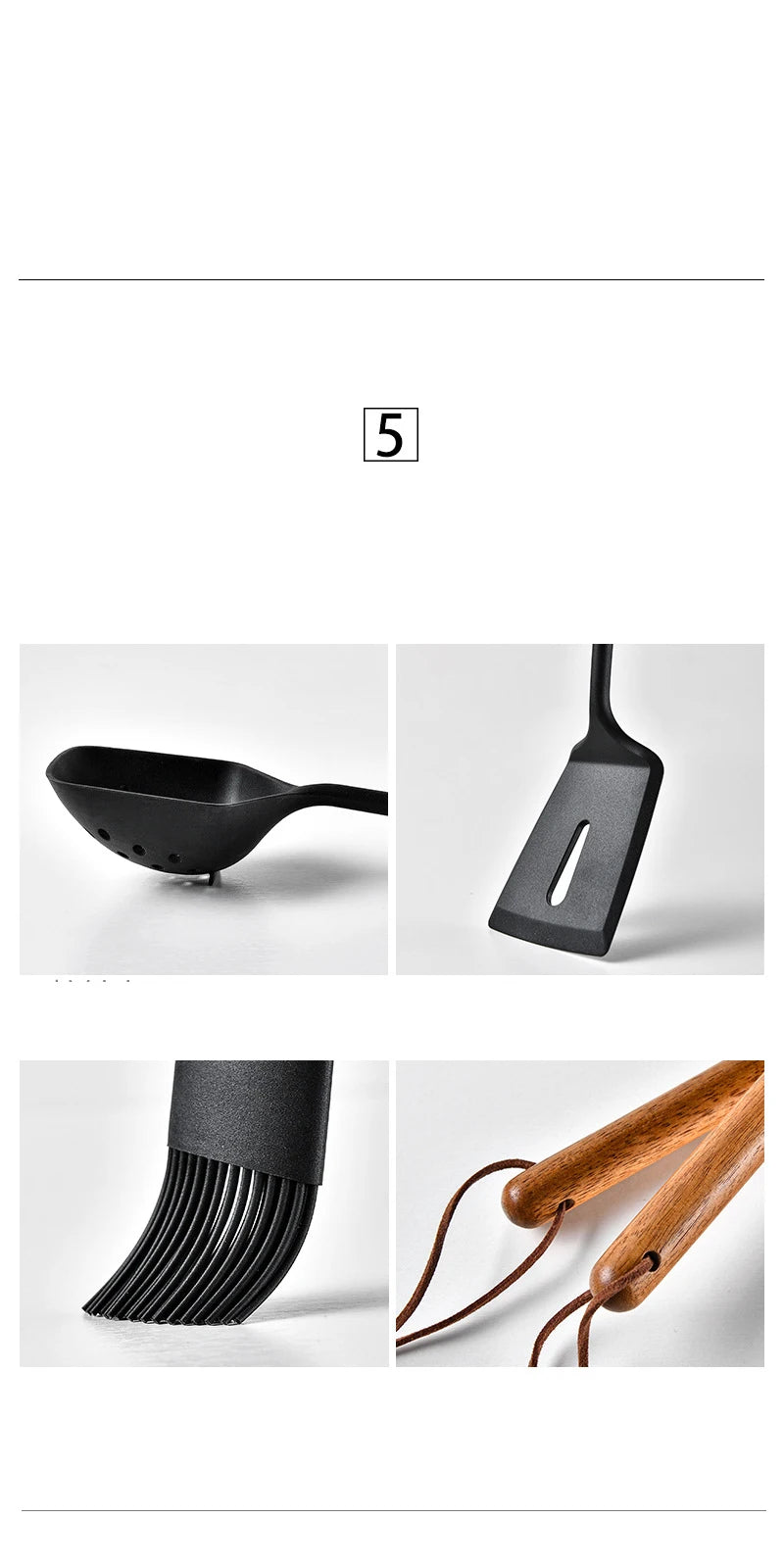 1/7Pcs Black Food Grade Silicone Kitchen Cookware Utensils Spatula Spoon Oil Brush Practical Cooking Tool Kitchenware Set