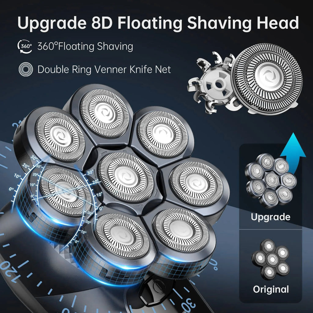 6-in-1 Grooming Kits Electric Shaver 7-D Facial Body Electric Razor For Men Hair Beard Trimmer Bald Head Shaving Machine USB