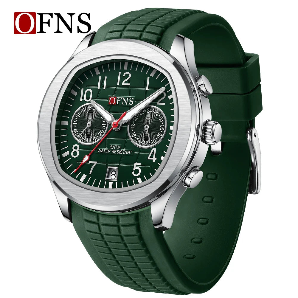 OFNS 8020 Fashion Men's Quartz Watch Double Hole Five Needle Waterproof Luminous Calendar Business Men's Quartz Watch