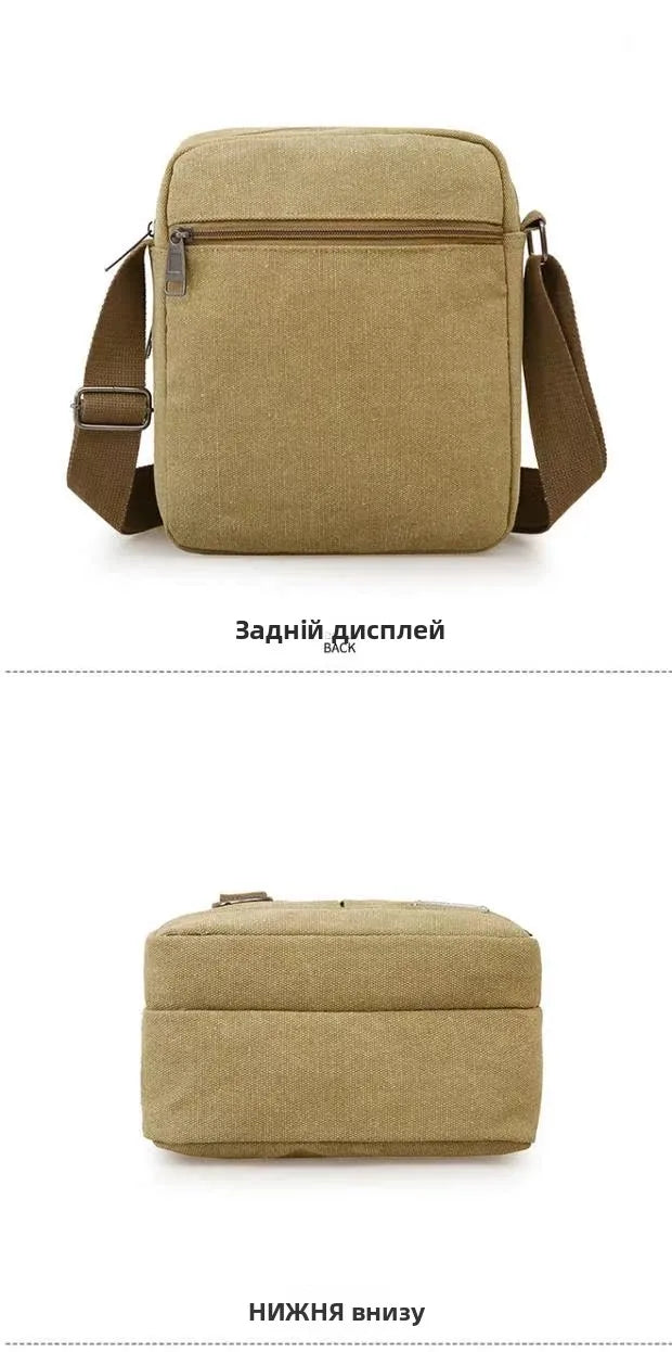 Casual Canvas Shoulder Bag for Men Business Crossbody Small Backpack Soft Handle Zipper Closure Leisure Style Mid-Year New
