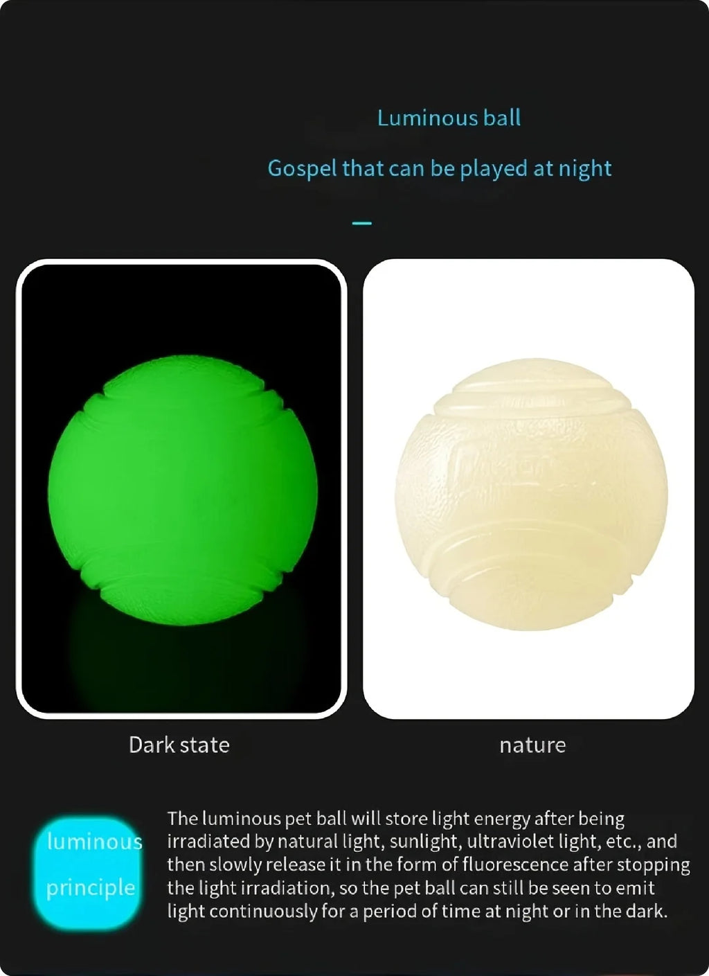 1 Night Light Squeak Dog Ball - Rubber Toy, Interactive Pet Play with Sound, Suitable for Nighttime Entertainment