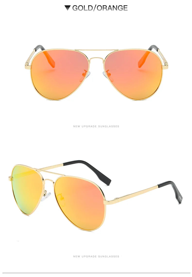 Gold frame aviator sunglasses with orange gradient mirrored lenses, stylish eyewear