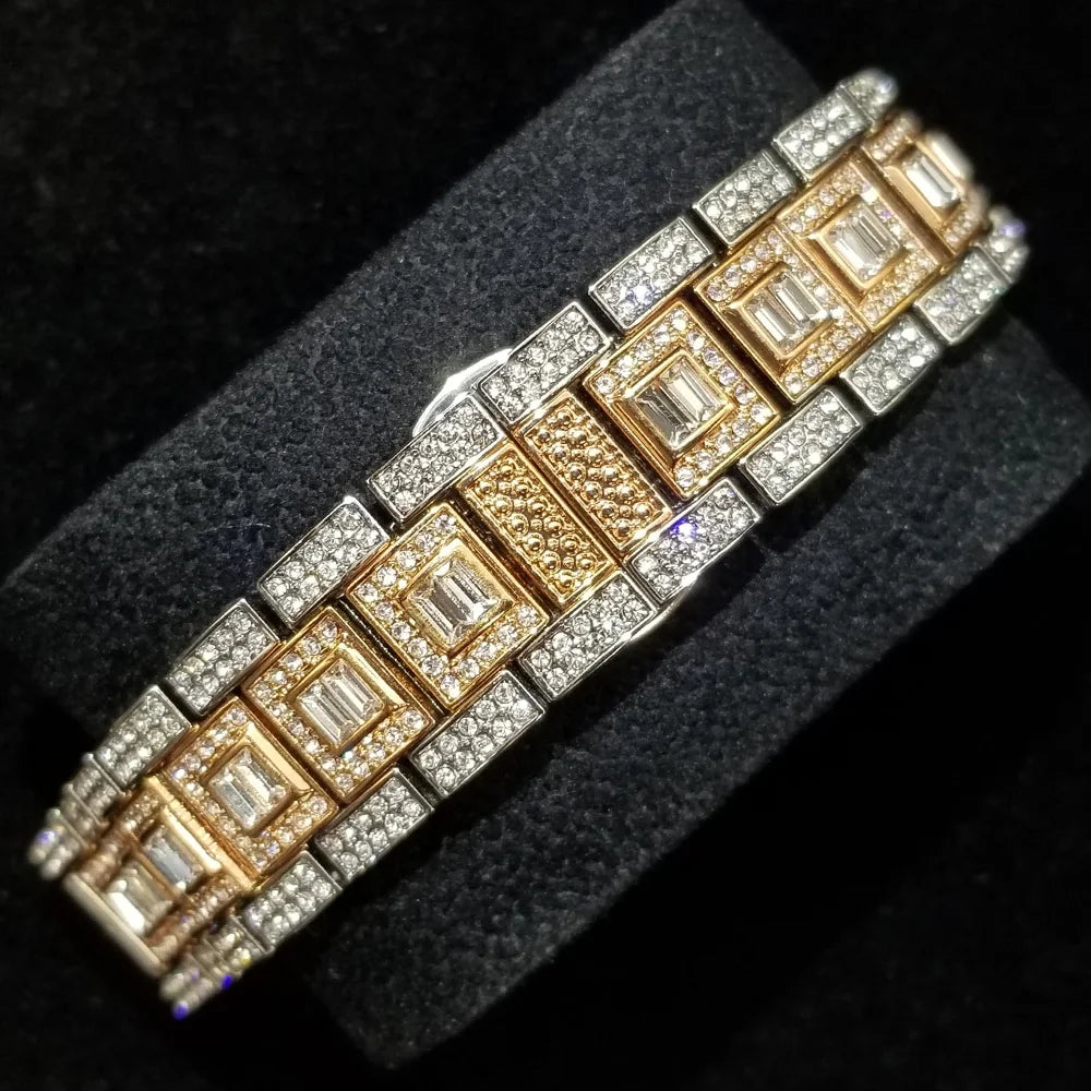 TikTok Hot Diamond Wristwatch For Men Luxury 18K Gold Plated Quartz Watches Day Date Nightclub Party Watch Unisex Rapper Jewelry