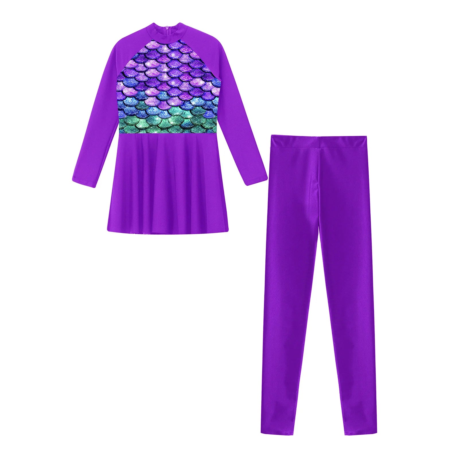 Girls Swimsuits 2 Piece Rash Guard Set UPF 50 Sun Protection Long Sleeve Swim Dress with Leggings Kids Full Body Cover Beachwear