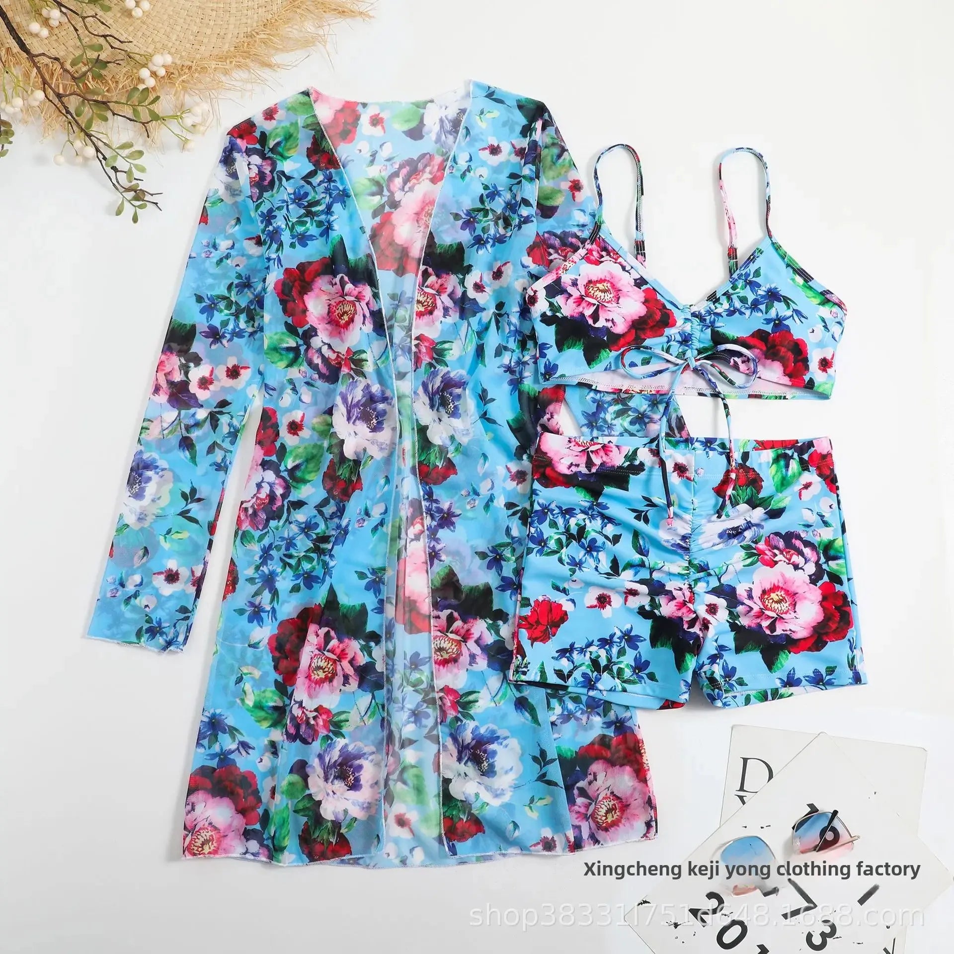 Mingyi New Multi-Color Mesh Cover up Sexy Leg Lengthening Swimsuit Top Bottoms Three-Piece Set Women's Swimwear