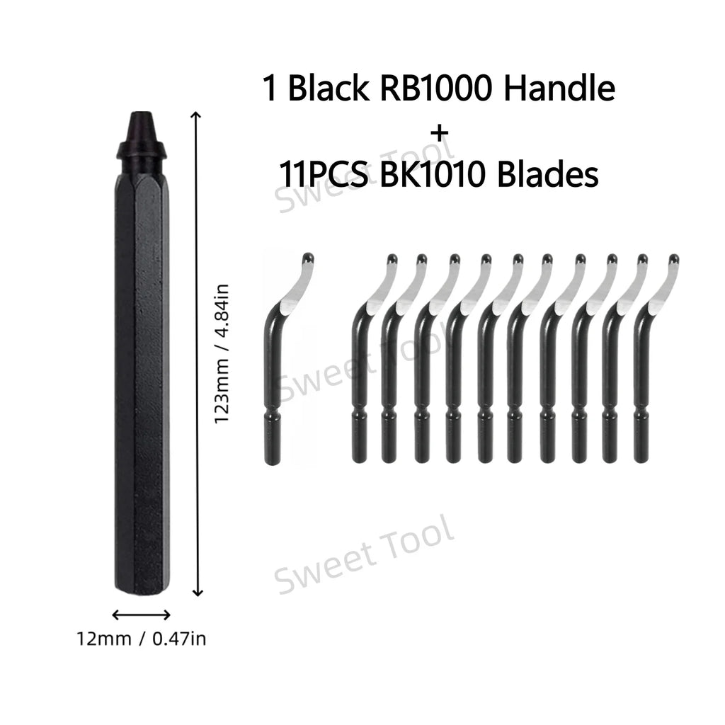Deburring Tool Set RB1000 Black Metal Handle with 1/10/11 Swivel Blades for Metal PVC Plumbing 3D Printing Plastic Copper Resin
