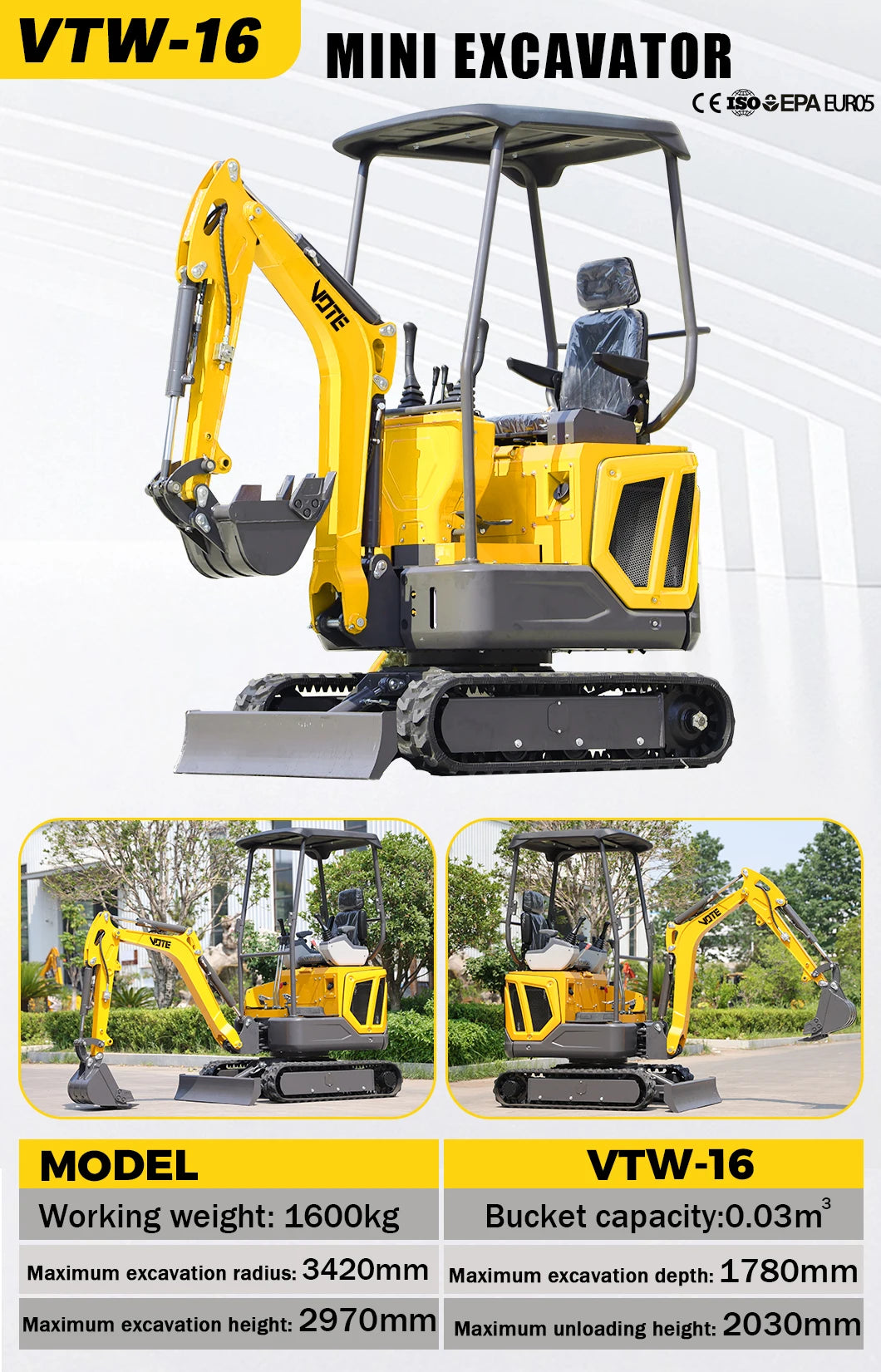 Best selling 1 ton 1.2 ton 1.6 ton 2 ton mini excavator multi functional hydraulic crawler customizable  gardening applications
