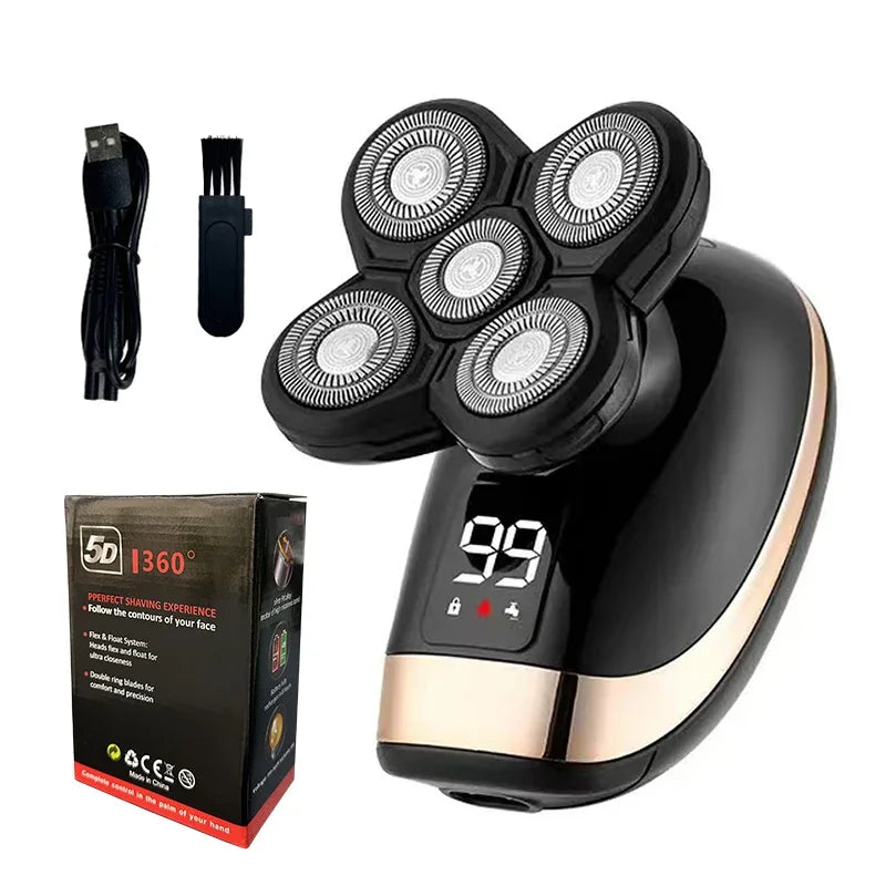 5 In 1 Electric Shaver For Men Bald Head Hair Clipper Nose Trimmer 5D Floating Blade Head Shaving Beard Knife Rechargeable Razor